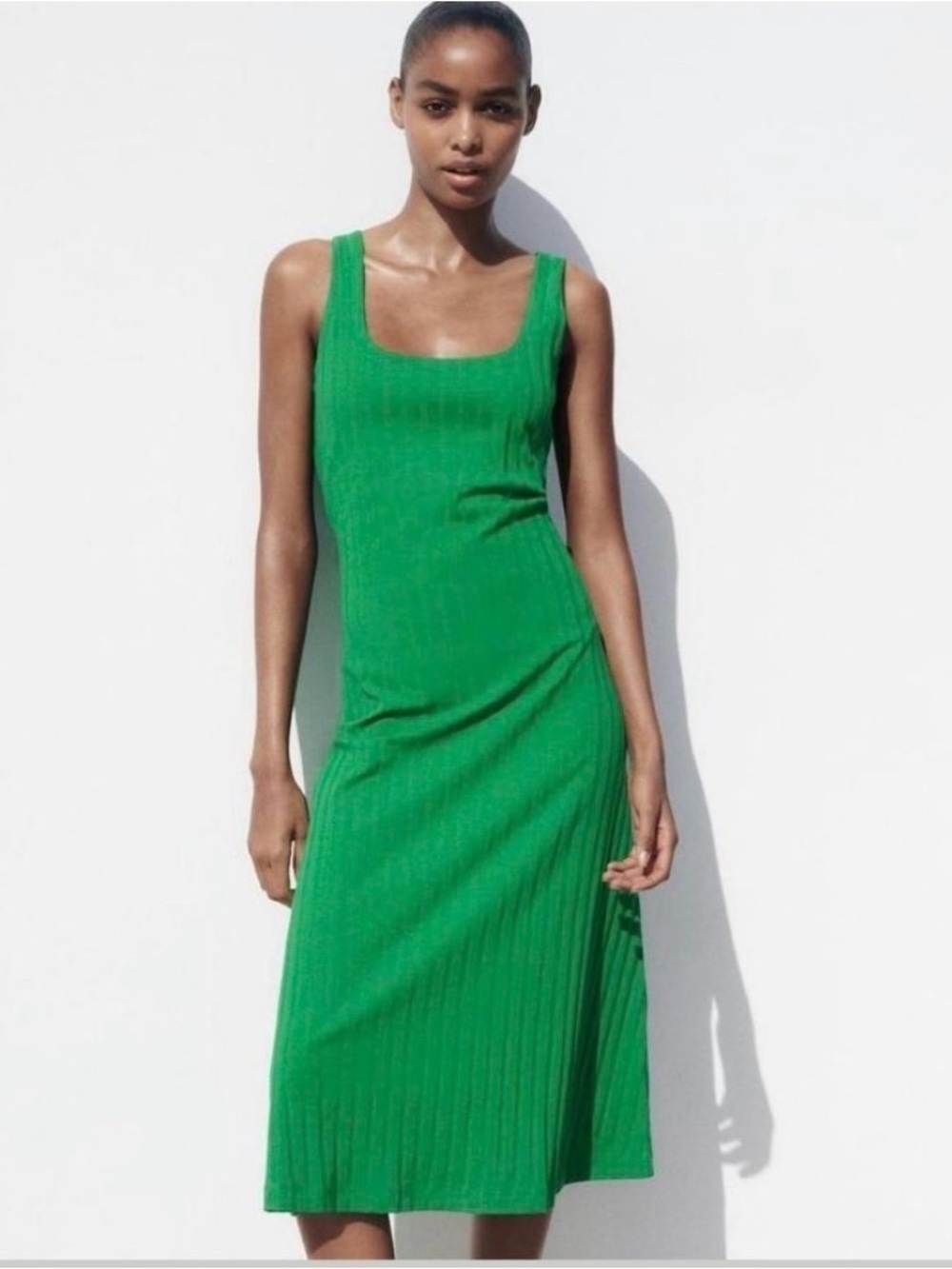 Zara Green Ribbed Tank Midi Dress